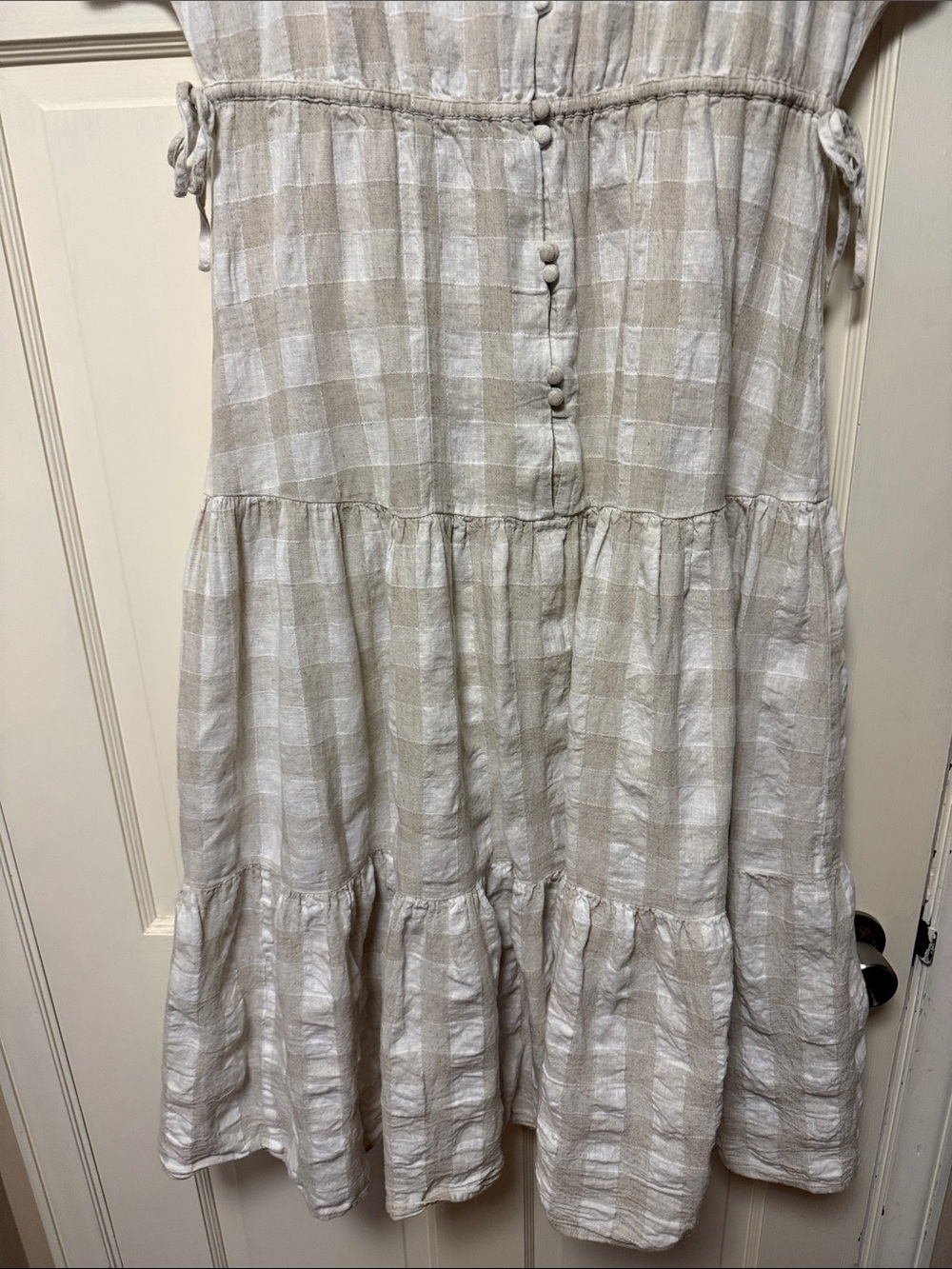 Madewell Neutral Plaid Button-Neck Linen Dress - Picture 6 of 9